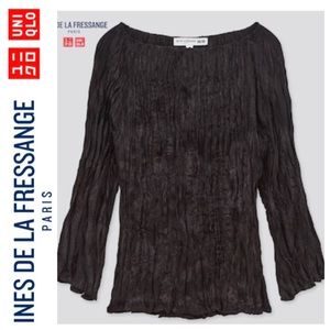 🖤 Uniqlo Ines de la Fressange twist pleat 3/4 sleeve blouse Small 🇫🇷🧑‍🎨🌹🥂